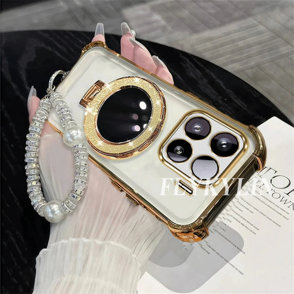 For Google Pixel 9 9A 9 10 Pro XL 10A 7 7A 8 8A Transparent Protective Soft Shell With Pearl Bracelet For Mirror Holder