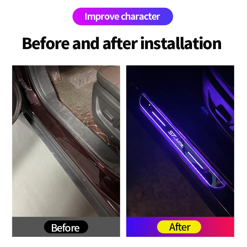New LED Welcome Pedal Car Scuff Plate Pedal Door Sill Pathway Light For Ford ST Line Focus Fiesta Kuga Escape Auto Accessories