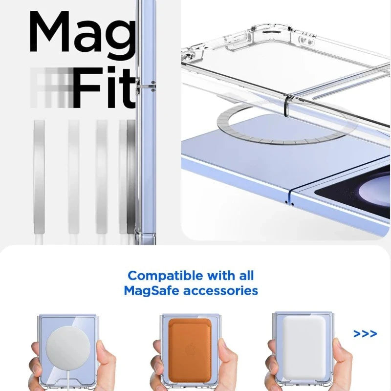 Magnetic Transparent Hard PC Phone Case For Samsung Galaxy W25 W24 W23 Z Flip 8 7 FE 6 5 4 3 5G Magsafe ShockProof Cover