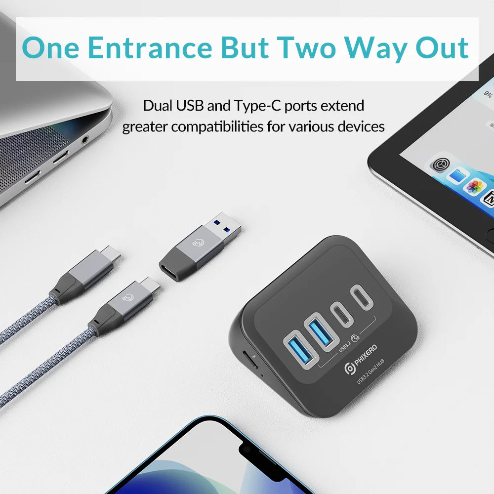 PHIXERO USB 3.2 Docking Station Hub 10Gbps Splitter Switch Dock Multi Port SD Card Socket Type C Gen2 for Surface PC Laptop 3.0