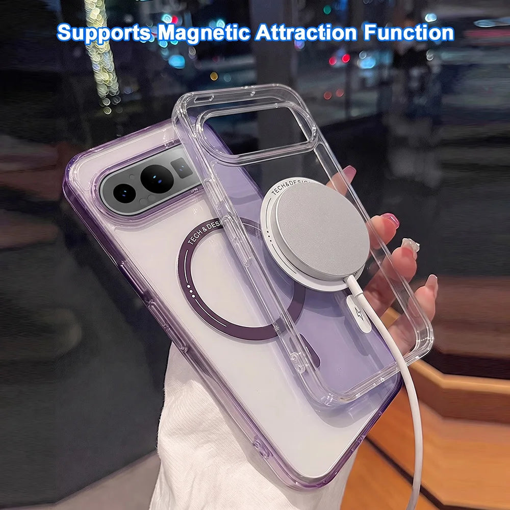 Color Frame Clear Magnetic Phone Case For Google Pixel 9 10 Pro XL 10A 9A 8A 1 0 9 8 Cases Wireless Charging Cover Capinha Funda