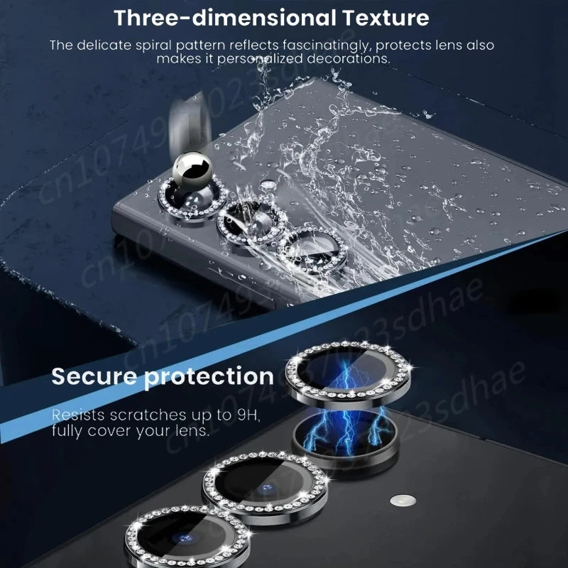 Bling 3D Diamond Metal Camera Ring Protector For Samsung Galaxy A55 A35 A54 A34 A15 5G Alloy Lens HD Tempered Glass Protect Cap