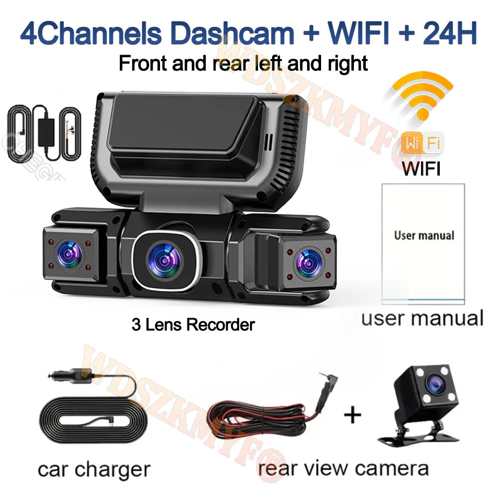 New WIFI 4Channel 360 Degree Car Dvr 1080P Video Recorder WiFi APP Dashcam 24h Parking Monitor Rear View Camera Car Recorder