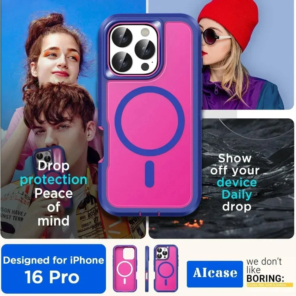 Premium Heavy Duty OTT Magnetic Armor Case For iPhone 18 17 16 15 14 Plus 13 Pro Max Anti-Slip Grip Charging Protect Cover Box