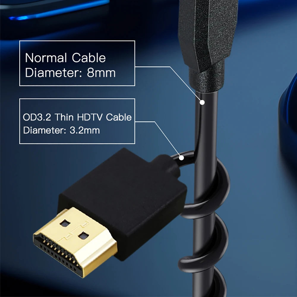 Ultra Thin HDTV Cable 4K 60Hz hdmi High Speed HDTV OD 3.2mm Slim Audio Video Cord 0.5m 1m 1.5m 2m 3m for HDTV Laptop Projector