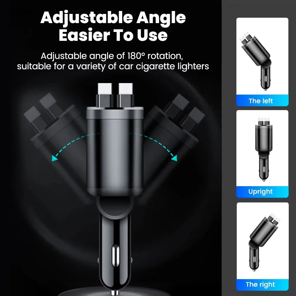150W Car Charger Adapter 5 IN 1 Fast Charging USB Type C Car Charger with Retractable Type C Cords For iPhone Huawei Samsung
