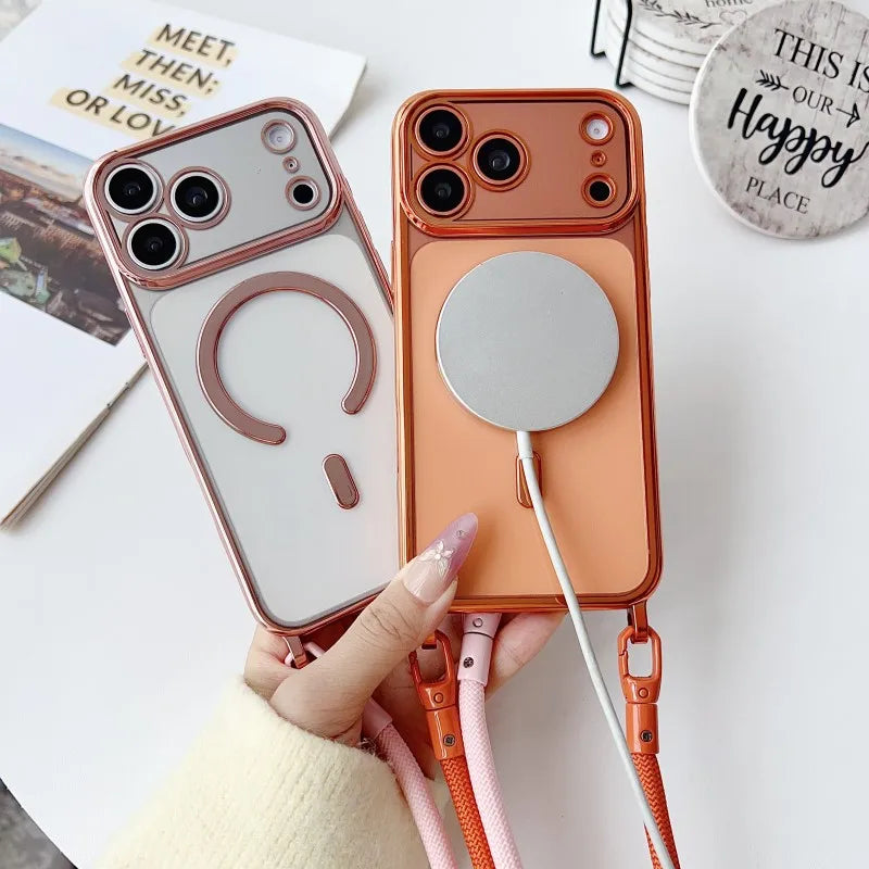 Magnetic Lanyard Case For iPhone 17 Pro Max 14 13 15 16 Plus 17P Original Shockproof Crossbody Neck Cord Strap Soft Clear Cover