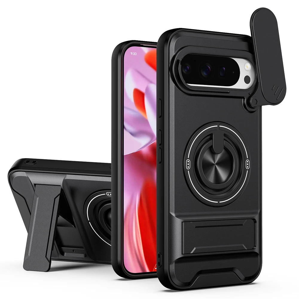 KEYSION Magnetic Phone Case for Google Pixel 9 10 Pro XL 8 7 Pro Slide Camera Protection Upright Stand 360°Ring Shockproof Cover
