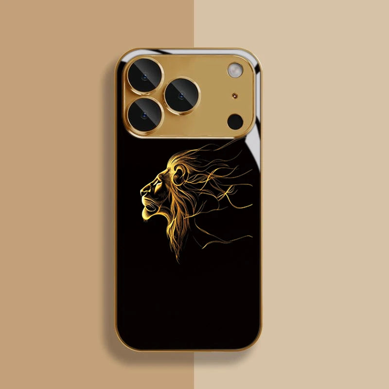 Luxury Heroic Lion Tempered Glass Phone Case For iPhone 17 13 12 11 Pro Max 16 15 14 Plus Pro Max 16E 17Air Anticollision Cover