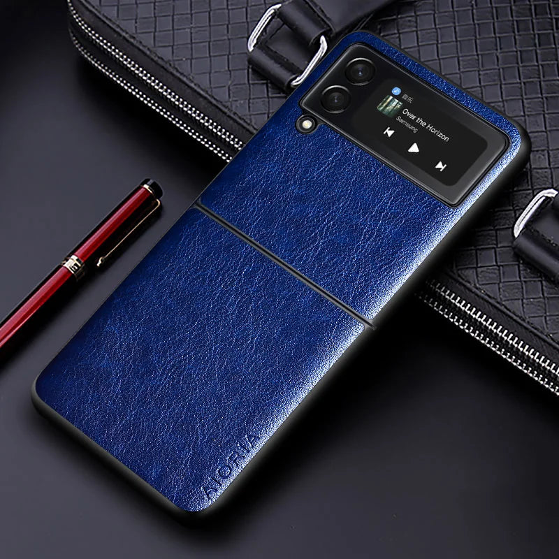 Luxury PU Leather Case for Samsung Galaxy Z Flip 4 5 6 7 FE 8 Business Solid Color Design Phone Cover for Samsung Z Flip 3 Case