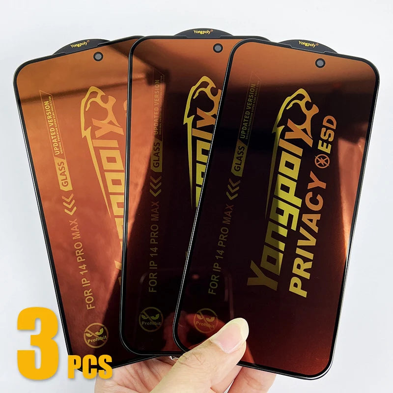 3pcs Colorful Privacy Tempered Glass ESD Screen Protector Anti Spy Film For iPhone Duo 18 Pro Max 17 Air 17E 16 Plus 15 14 13