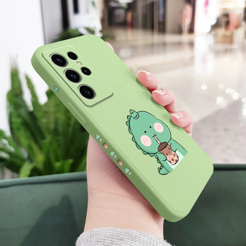 Milk Tea Dinosaur Phone Case For Samsung Galaxy S25 FE S24 S23 S22 S21 S20 S10 S10E Ultra Plus FE Note 20 Ultra Plus Cover