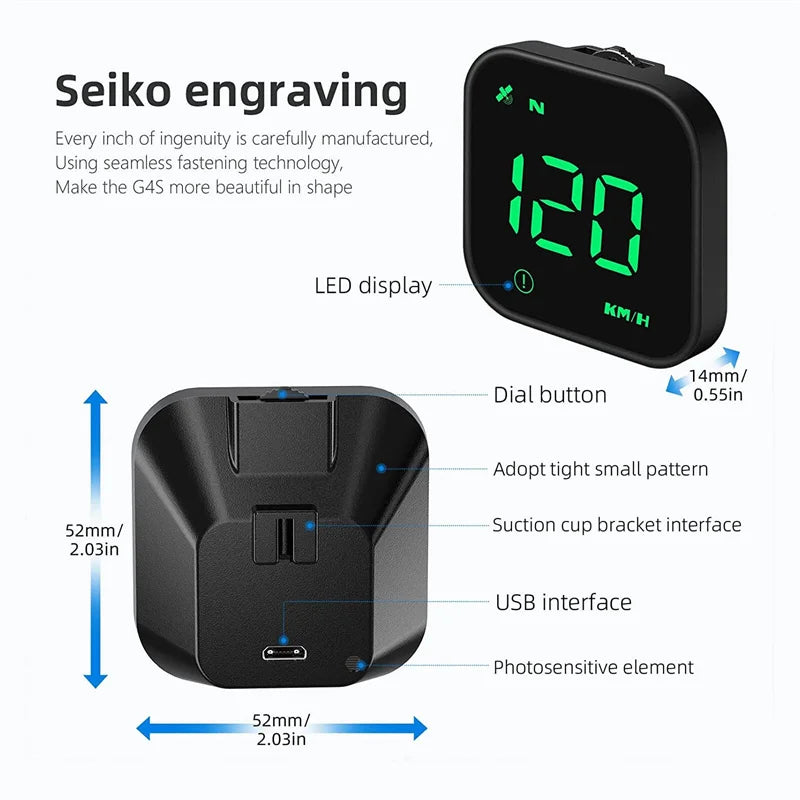 Car Head Up Display Speedometer USB Powered Mini 2.5 Inch With GPS Compass G4S Overspeed Alarm LED HUD Fatigue Driving Reminder