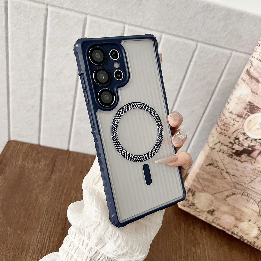 Translucent Magnetic Case For Samsung Galaxy S25 Ultra S24 S23 S22 Ultra Plus S21 S20 FE A17 A56 A36 A55 A35 Lens Protect Cover