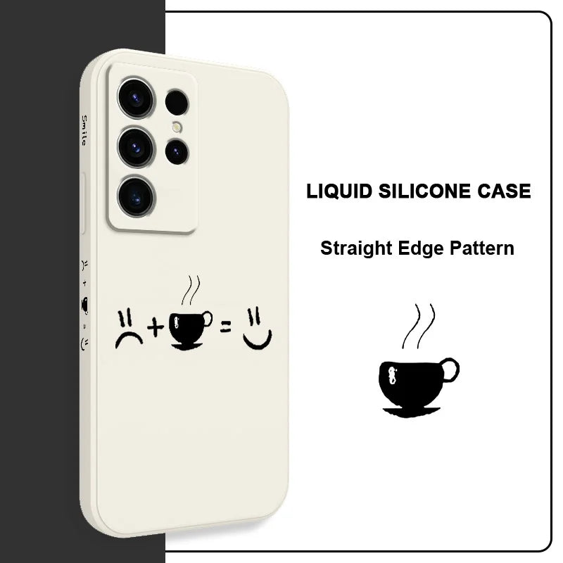 Smiling Face Coffee Phone Case For Samsung Galaxy S25 FE S24 S23 S22 S21 S20 S10 S10E Ultra Plus FE Note 20 Ultra Plus Cover