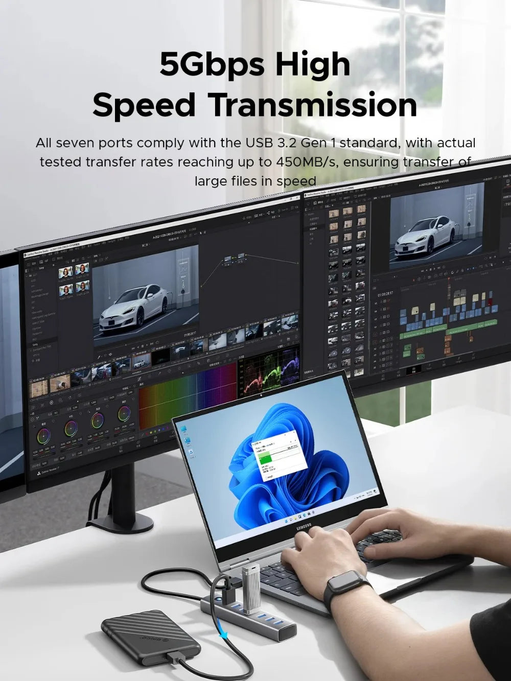 ORICO USB HUB 4/7 Ports Splitter USB 3.0 HUB High-Speed Transmission Type C HUB Laptop Expansion Computer Accessories for Laptop