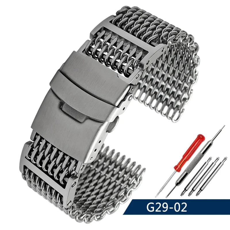 20/22/24mm Steel Dive Shark Mesh for Milanese Watch Bracelet Strap Band Weaving Double Snap Strap for Breitling Omega