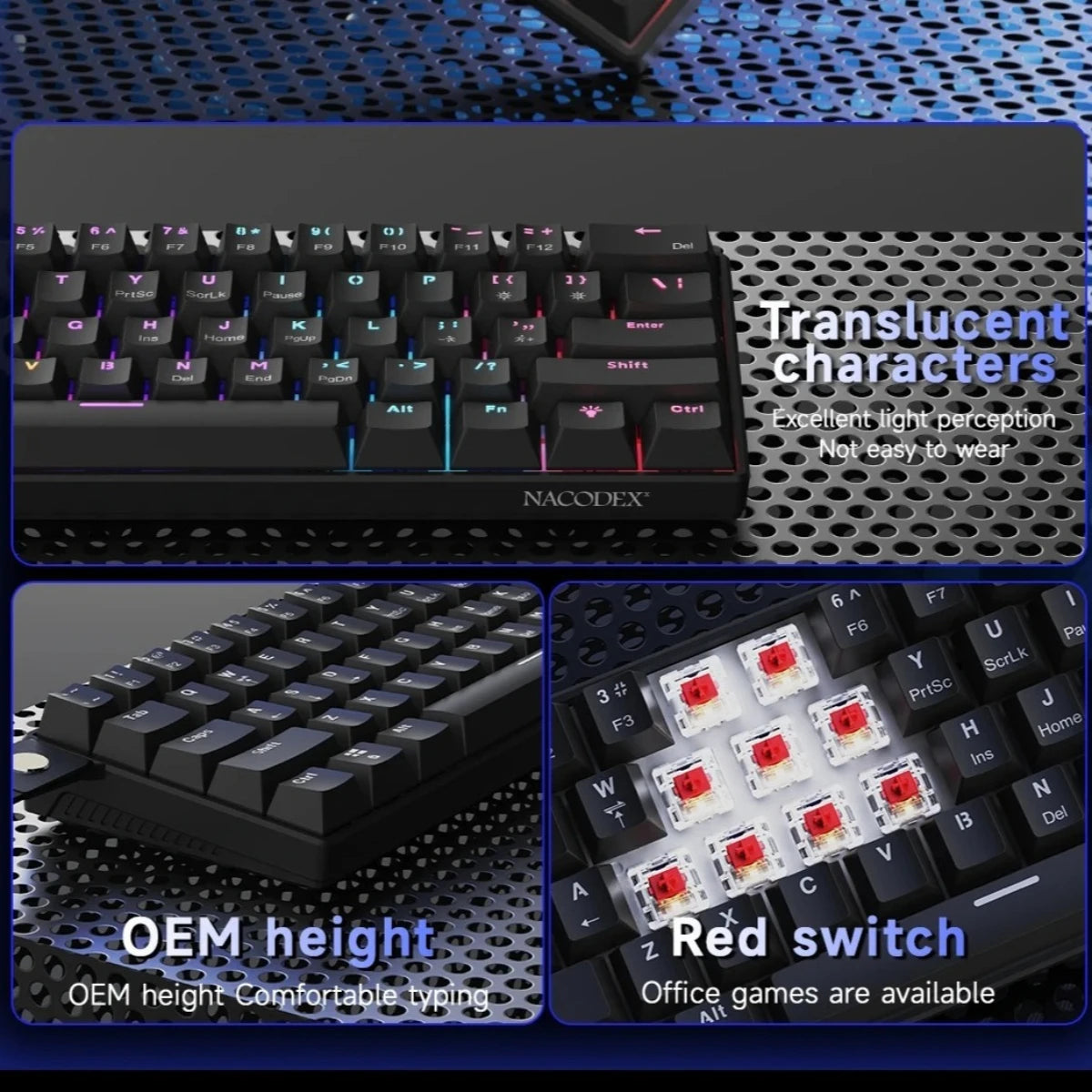 AJAZZ NK61 Wired Mechanical Keyboard 61 Keys 60% Compact Hot Swappable Red Switch RGB Backlit Portable for Gaming Laptop Gamer