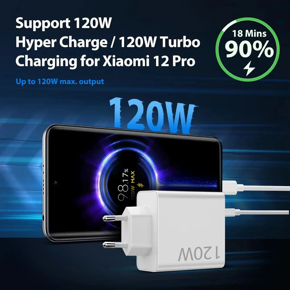 6A 120W EU Fast USB Wall Charger For Xiaomi 11 12 13 14 15 Ultra Redmi Note 11T 12 13 POCO F6 X5 Pro Type C Turbo Charging Cable