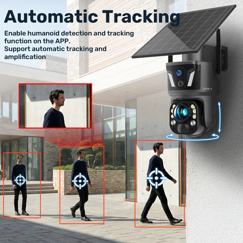 LS VISION 4K 99X Optical Zoom 4G Solar Camera Outdoor WiFi PTZ Dual Screen Dual PIR Detection Auto Tracking CCTV Camera Ubox App