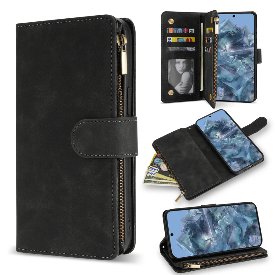 Wallet Multi-card Slot Zipper Magnetic Flip Leather Case For Google Pixel 10 Pro XL 9a 9Pro 8a 8 7Pro 7a 6Pro 6a Cover Shell