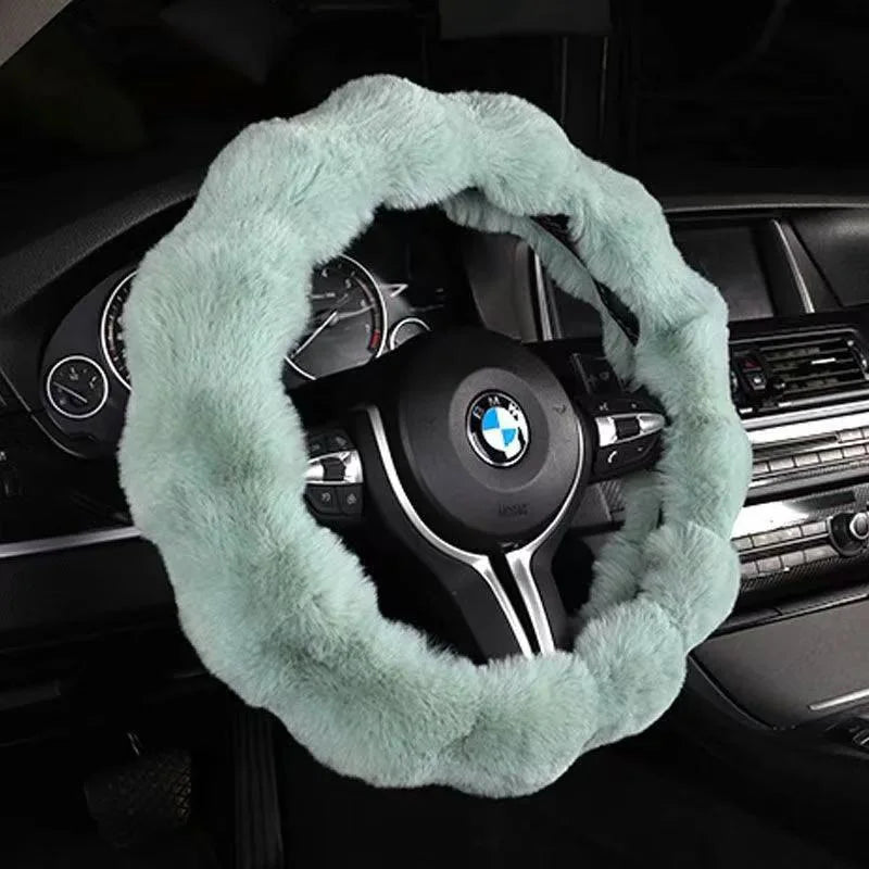 Plush Car Steering Wheel Cover Winter Universal Soft Fluffy Handbrake Shift Cover Auto Interior Accessories for Men Women Warm