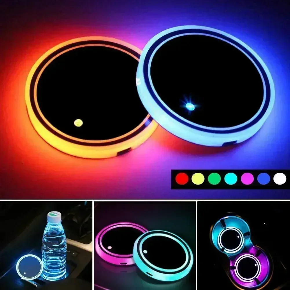 1-2PCS Car Luminous Coasters LED Cup Holder Lights 7 Color-Changing Light Up Cup Holder Insert Coasters Car Decor Accessories