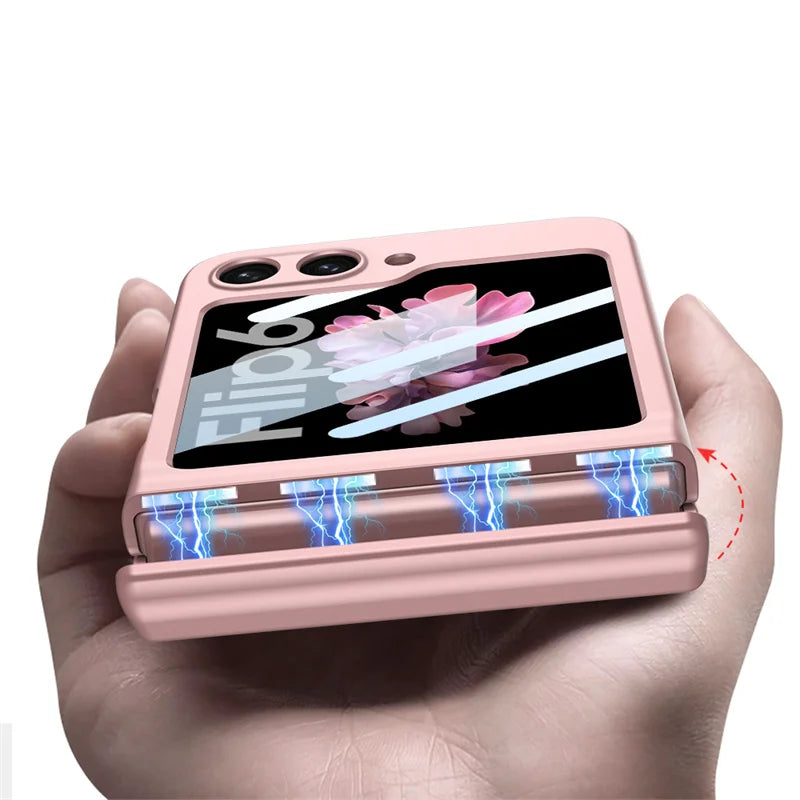 Magnetic Hinge Protection Hard PC Phone Cover for Samsung Galaxy Z Flip 8 7 6 5 4 5G Case Shockproof with Small Screen Protector
