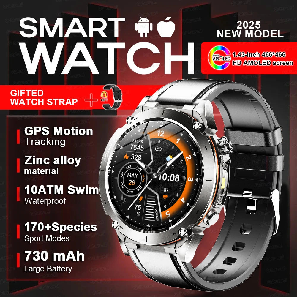 Outdoors TANK New GPS SmartWatch Man Dual-Band GNSS Military 10ATM Waterproof LED Flashlight Compass Altimeter NFC HD Call Watch