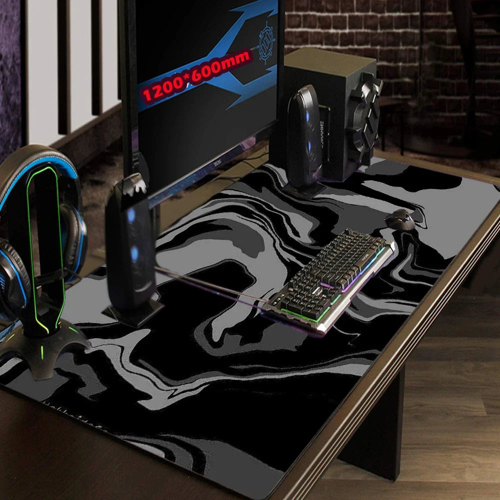Line Liquid Mouse Pad Gaming Accessories Topographic Table Mat Marble Black Carpet Gray 100x50cm Custom Pc MousePad Desk Mat