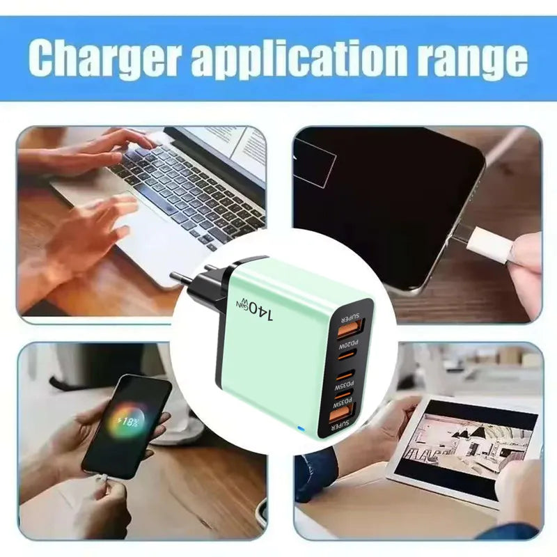 GaN 140W USB C Charger PD Fast Charging Travel Charger For iPhone Samsung Xiaomi Huawei OPPO Mobile Phone Adapter EU US UK Plug