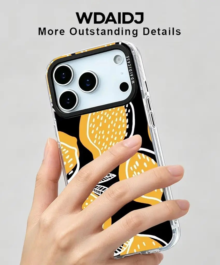Hand Drawn Yellow Lemon Sketch Phone Case Black Base Citrus Art For iPhone 13 14 15 16 17