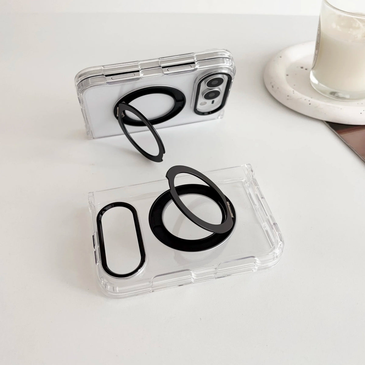 Luxury Kickstand Bracket Magnetic Phone Case For iPhone Duo 18 Fold for Magsafe 360 Rotating Metal Ring Holder Stand Cover