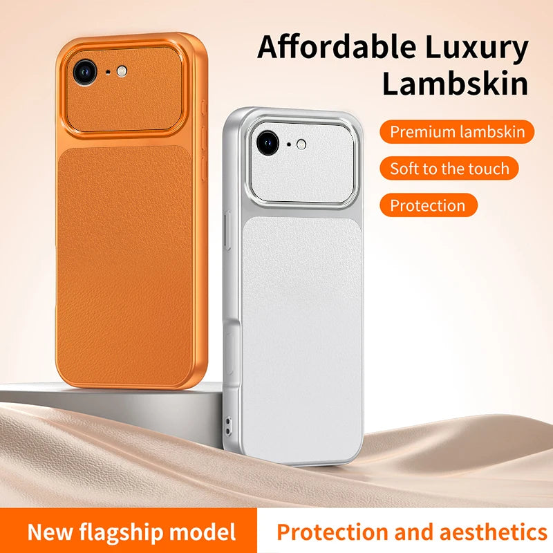 Original Shockproof Phone Case for Apple iPhone 17E 16E 5G Fashion Plating Lychee Grain High Quality Lambskin Texture Back Cover