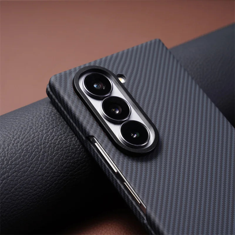 Business Magnetic Carbon Fiber Texture Case for Samsung Z Fold 8 7 6 5 4 Wireless Charging PC Cover with Screen Protective Film