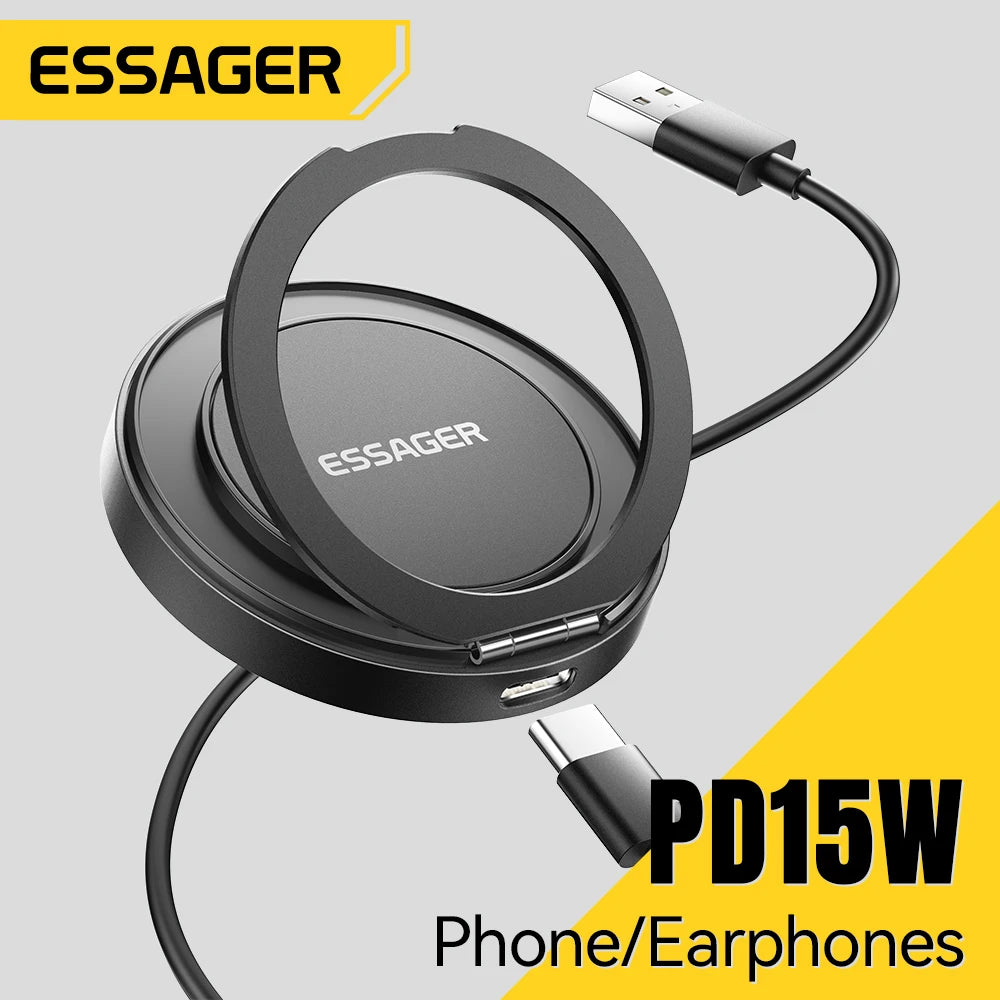 Essager Magnetic Wireless Charger 15W With Cable For iPhone 14 13 12 Pro Max Fast Wireless Charging For Samsung Xiaomi Earphones