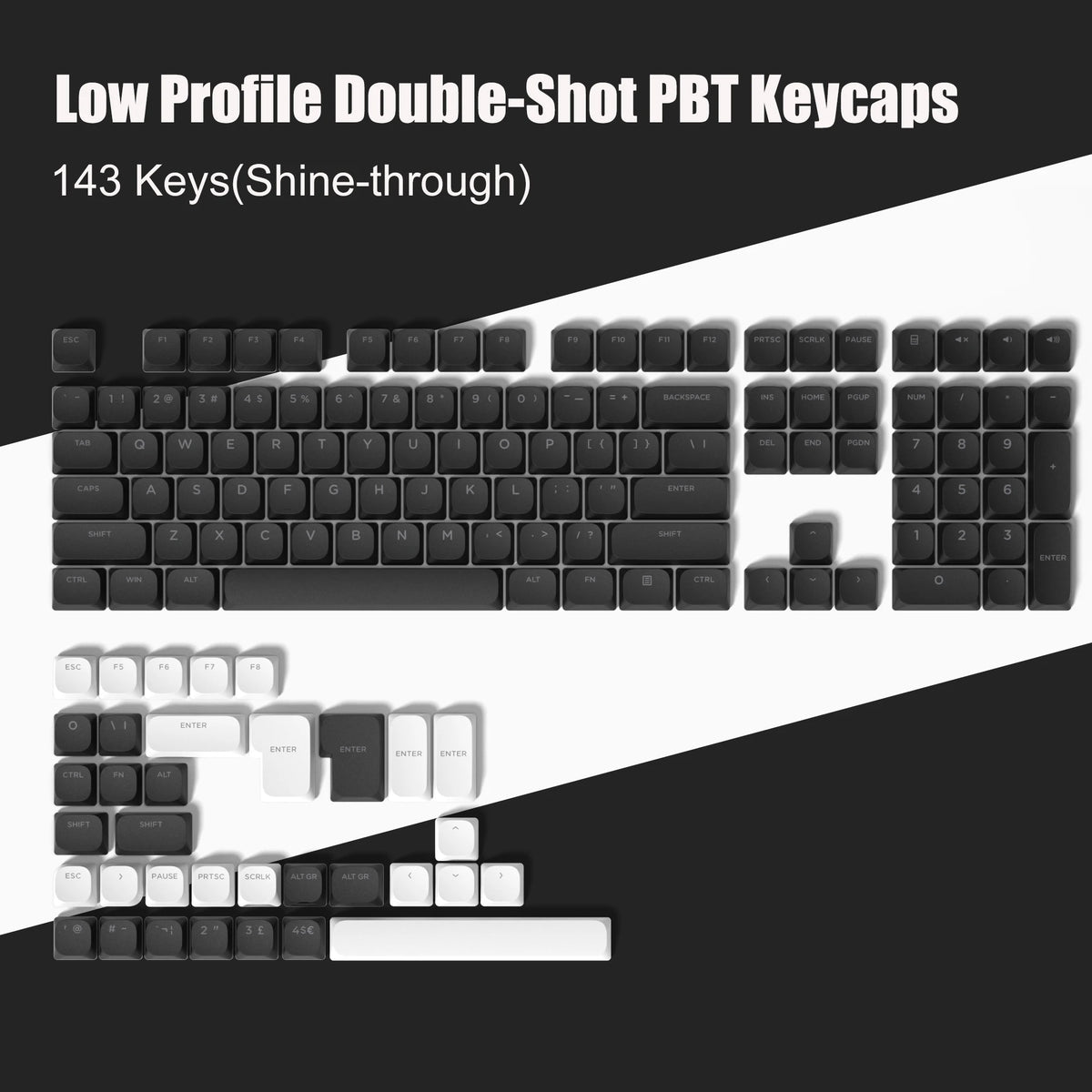 143 Key Low Profile PBT Keycaps Backlit Shine Through RGB Key cap for 60% 61/87/104 Cherry Gateron MX Gamer Mechanical Keyboard