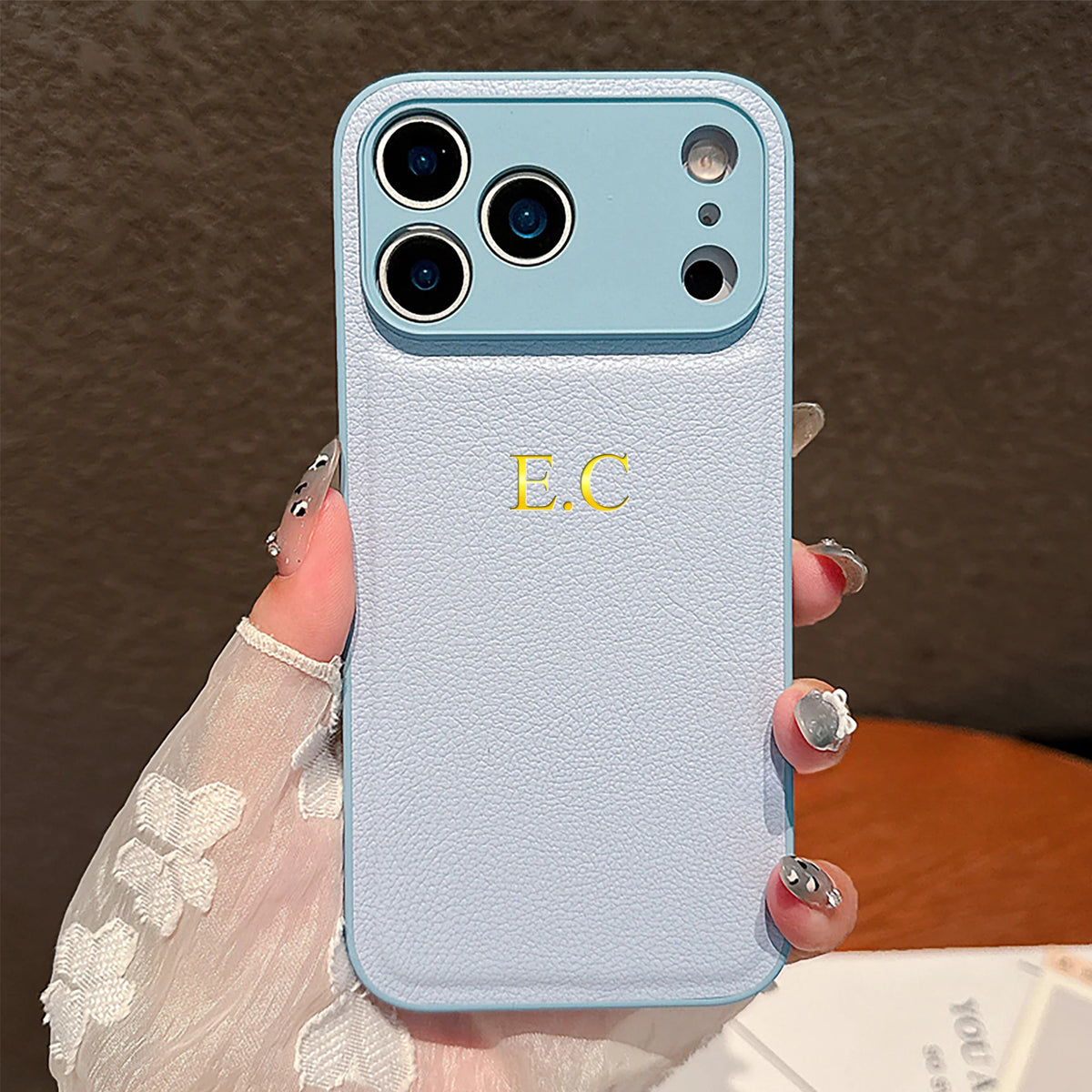 Personalized Name Faux Leather Phone Case For iPhone 17 16 15 14 13 Pro Max Plus Air Custom Initials DIY Hot Gold Foil Stamping