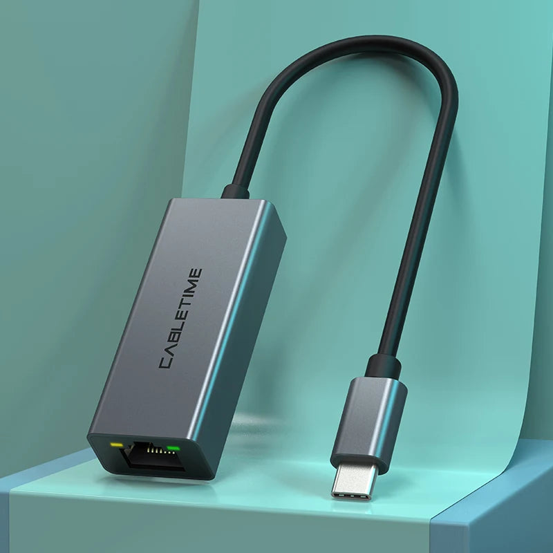 CABLETIME USB C Ethernet Adapter 100Mbps Network Card USB C to RJ45 Lan Cable for Laptop PC Xiaomi Mi Box USB C Hub