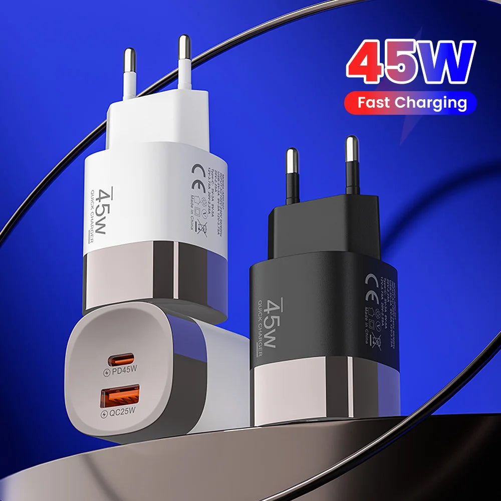 Elough 45W USB Type C Phone Charger Super Fast Charge 2 Port Wall Charger USB PD Adapter For iPhone Realme Huawei USB C cargador