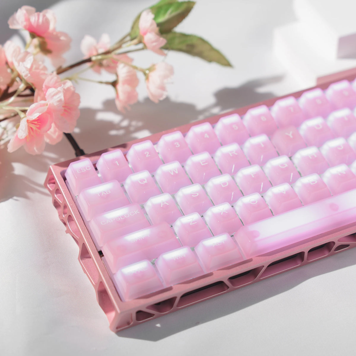 115 Keys Semi-transparent RGB Backlit PC Keycaps MDA Profile Foggy Pink UV-print Keycaps for Cherry Gateron MX Switches Keyboard