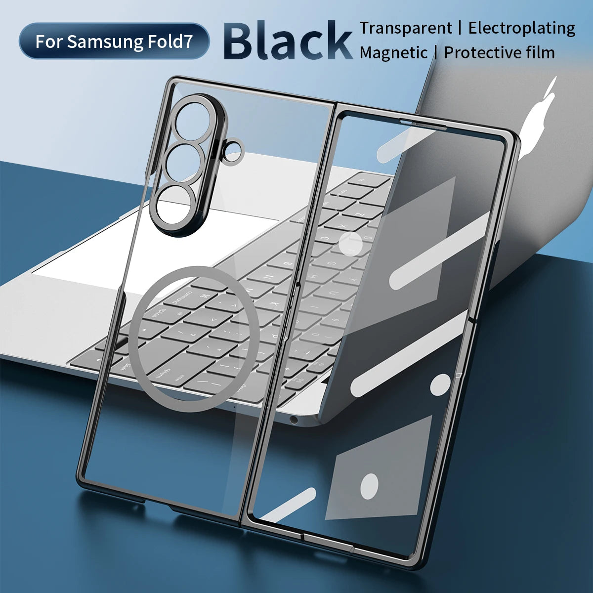 Magnetic Clear Transparent PC+TPU Phone Case for Galaxy Z Fold 8 Ultra 7/6/5/4 with Glass Film Protector Shockproof Back Cover