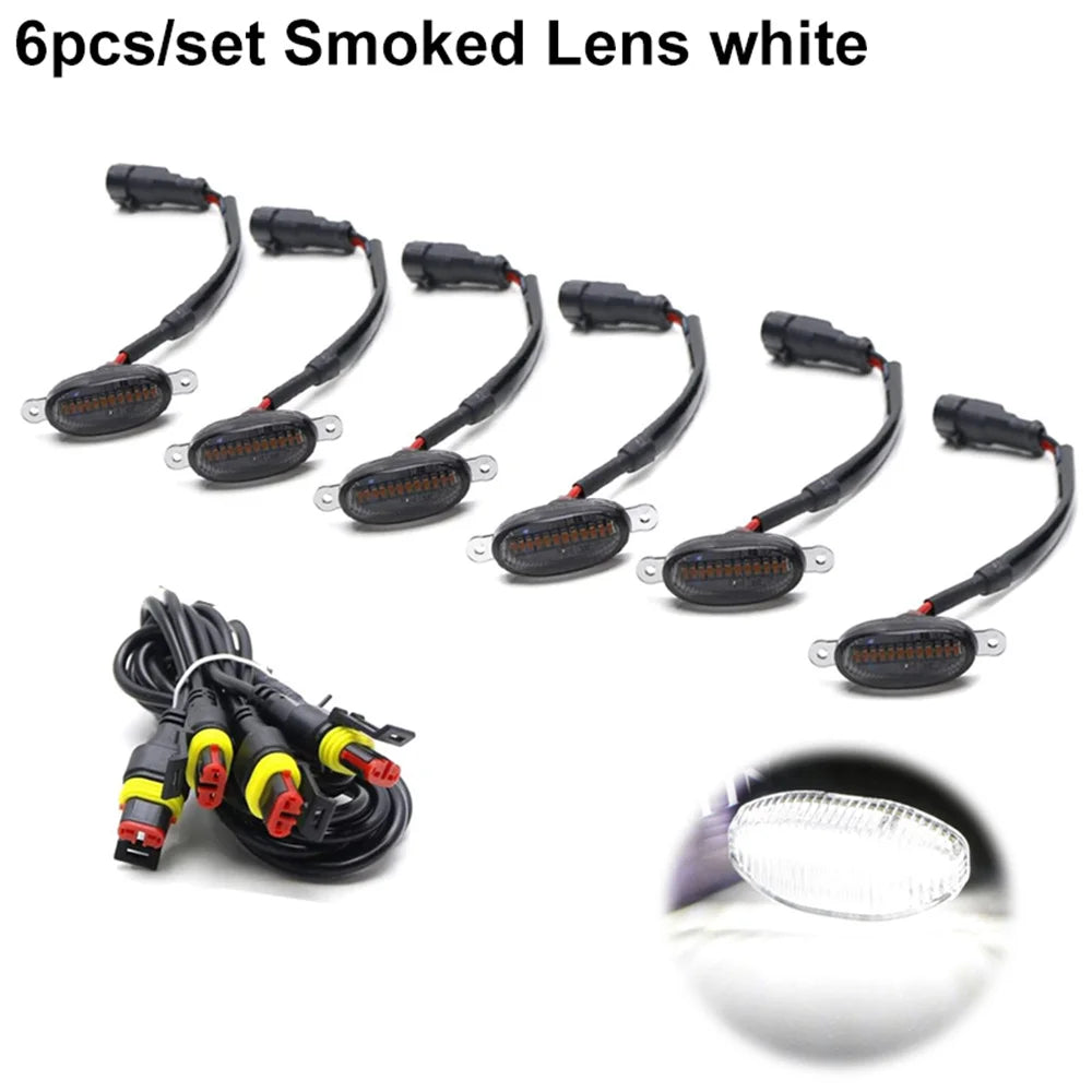 Universal Smoked Lens Amber / White LED Car Front Grille Clearance Marker Light Assemblies W/ Wiring Harness Kit For Truck SUV
