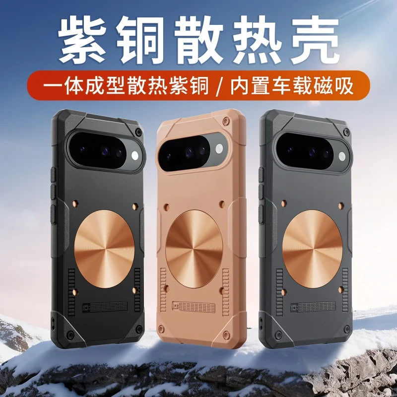 Copper Heat Dissipation Magnetic Phone Case For Google 11 10 9 Pro XL Cooling Case Heavy Duty Shockproof Cover Silicone Casing