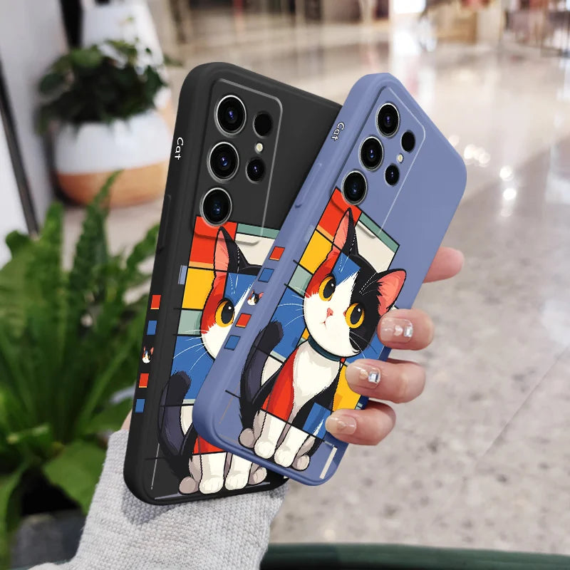 Romantic Cat Phone Case For Samsung Galaxy S25 S24 S23 S22 S21 S20 S10 S10E Ultra Plus FE Note 20 Ultra 10 Plus Cover
