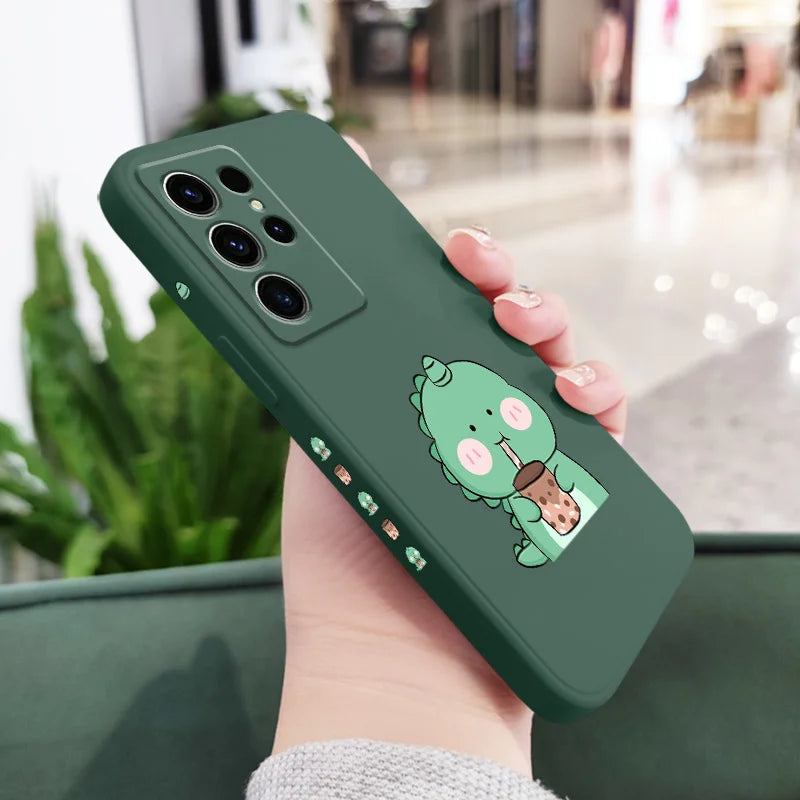 Milk Tea Dinosaur Phone Case For Samsung Galaxy S25 FE S24 S23 S22 S21 S20 S10 S10E Ultra Plus FE Note 20 Ultra Plus Cover