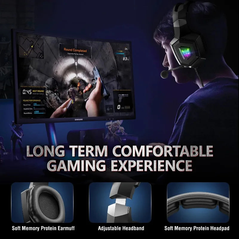 ONIKUMA K8 Wired Gaming Headset RGB Over Ear Headphones Flexible Microphone Surround Sound 3.5mm for PC PS4 Xbox Switch Gamer