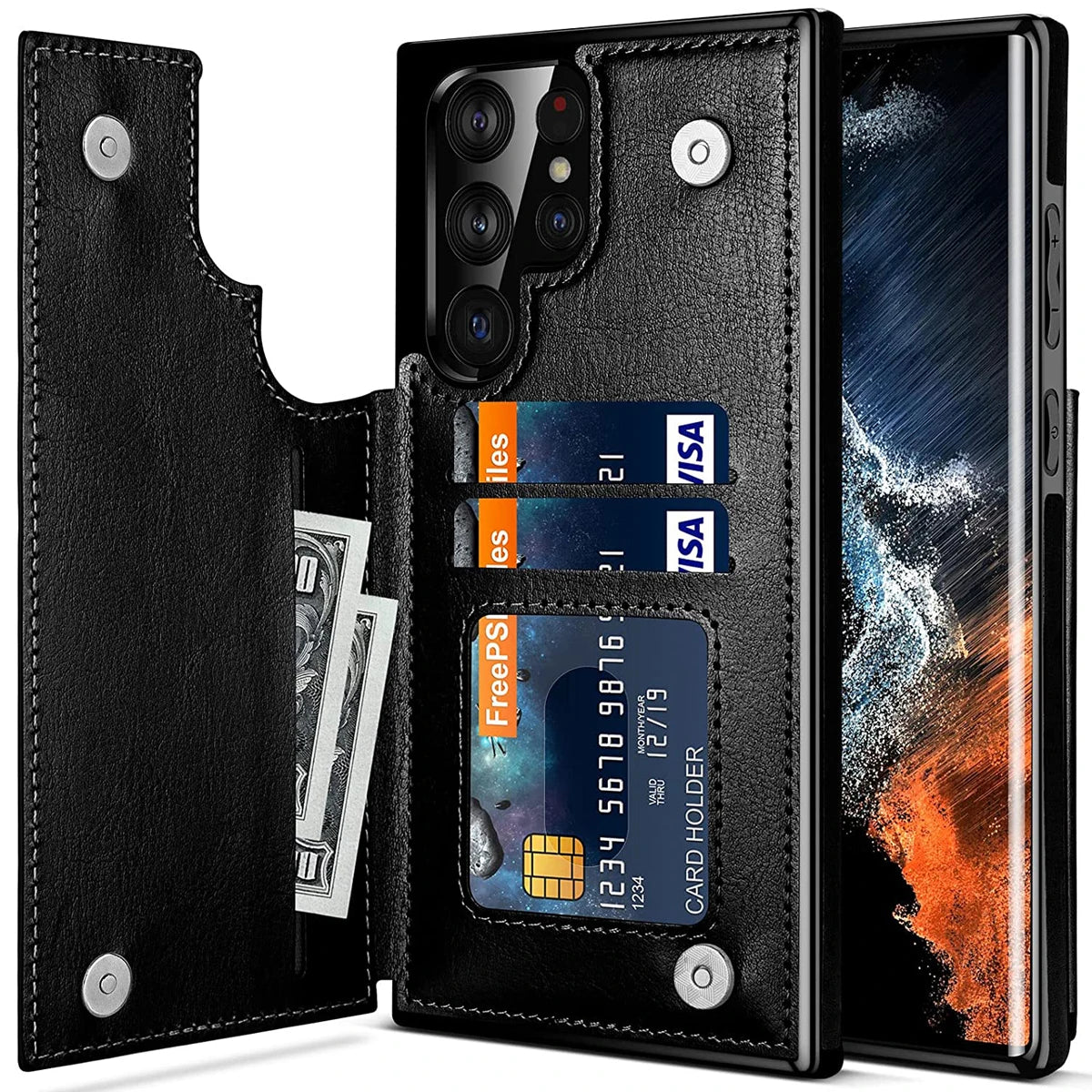 Leather Case For Samsung Galaxy S23 S22 S21 S20 FE S10 S9 S8 Note 20 10 9 8 Ultra Plus Card Slots Stand Holder Phone Bag Cover