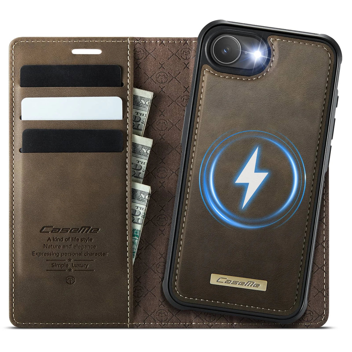 For iPhone 17e 2-in-1 Magnetic Detachable Wallet Case MagSafe Compatible RFID Blocking PU Leather Card Holder Kickstand Case