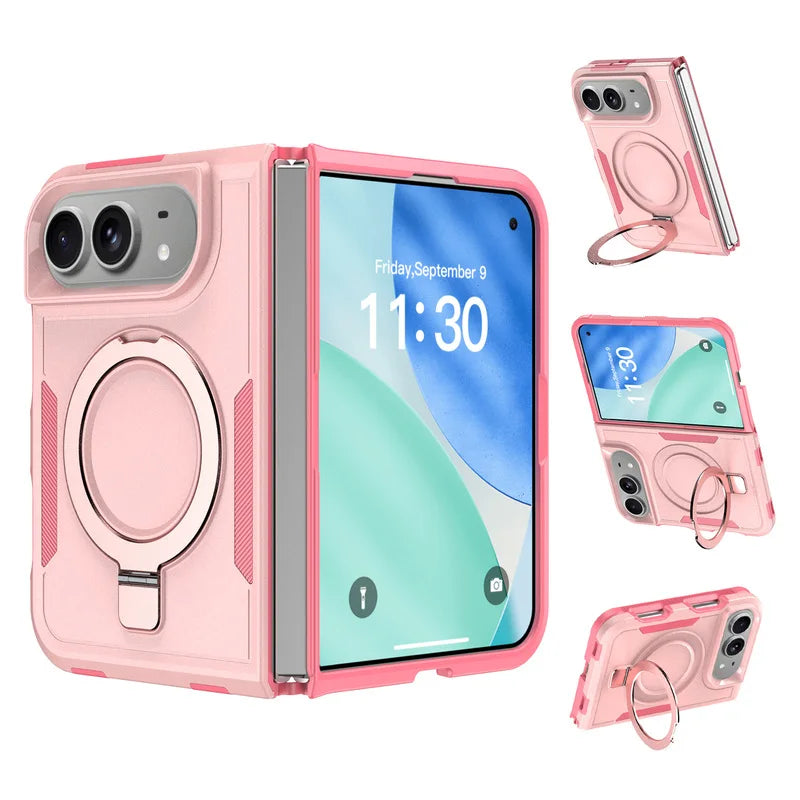Haoma Karon Color Invisible Magnetic Bracket Phone Case For IPhone Duo PC+TPU Sturdy Anti Drop Back Cover Protective Case